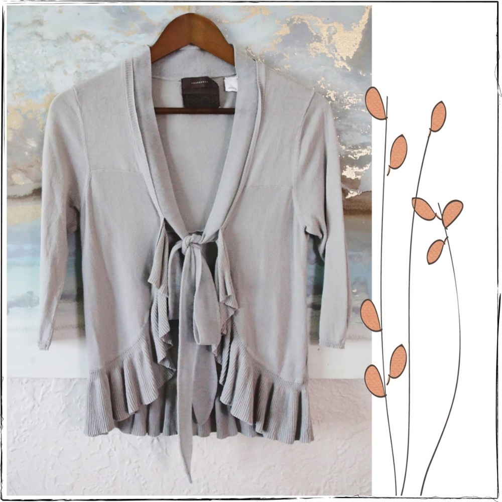 Anthropologie ruffled cardigan gray